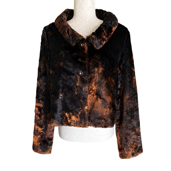 Anthropologie Jackets & Blazers - Anthropologie Tulle Black & Brown Faux Fur Collared Crop Jacket Coat - XL